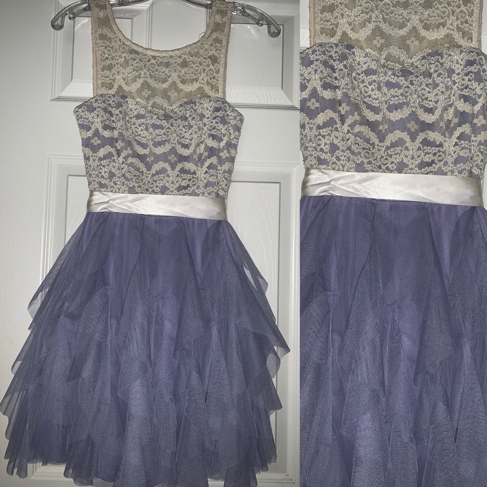 Purple Lilac Frilly Lace Dress with Bow on Back